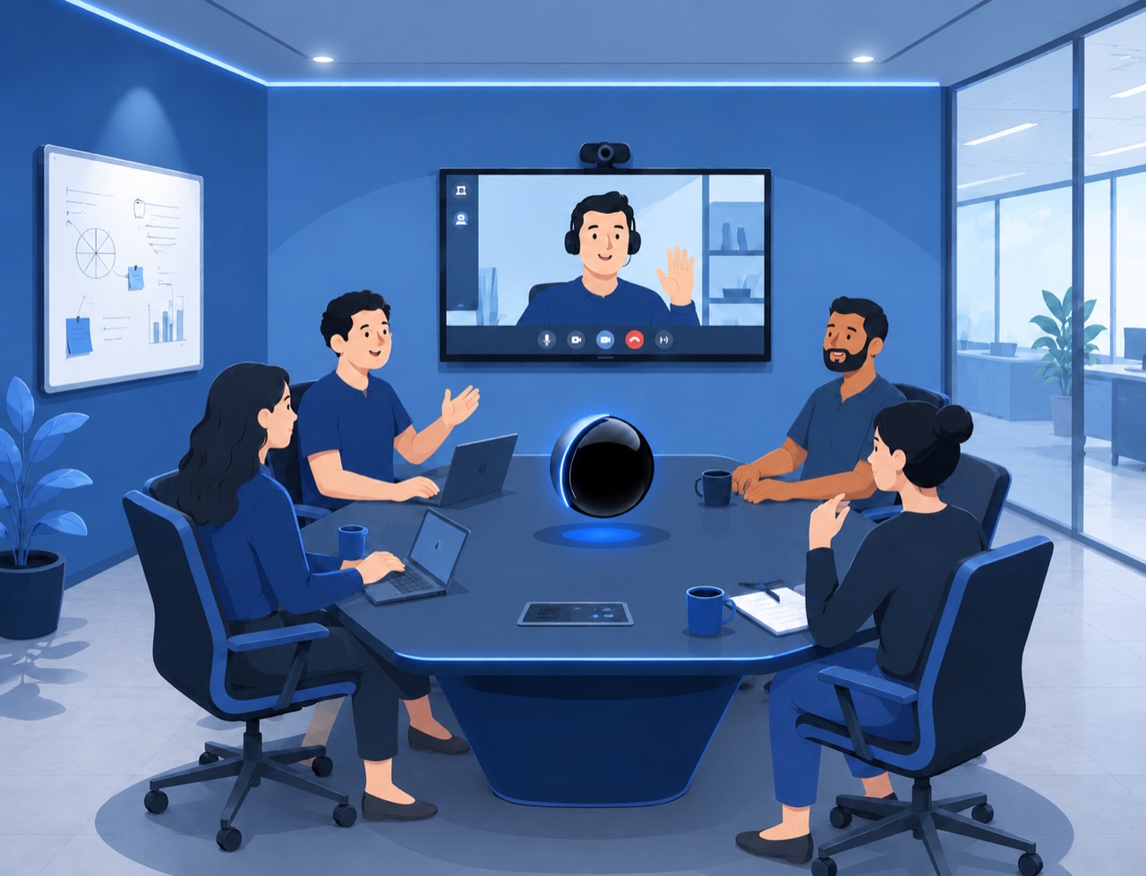 A team in a meeting room brainstorming with DuraEdgeAI in the room